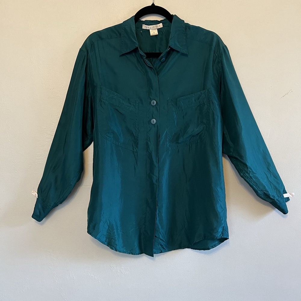 VTG The Limited Oversized 100% Silk Emerald‎ Green Forest Fall Workwear Career M